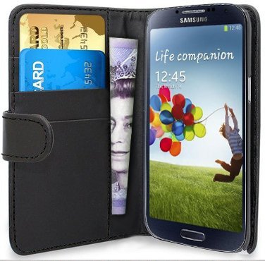 2 UR DOOR Samsung Galaxy S4 Mappen-Kasten - PU Leather Holster Case, Kreditkarteninhaber, Bargeld wallet1, Einbaustand, Magnetverschluss, Flip Folio Cover - Schwarz von 2 ur door