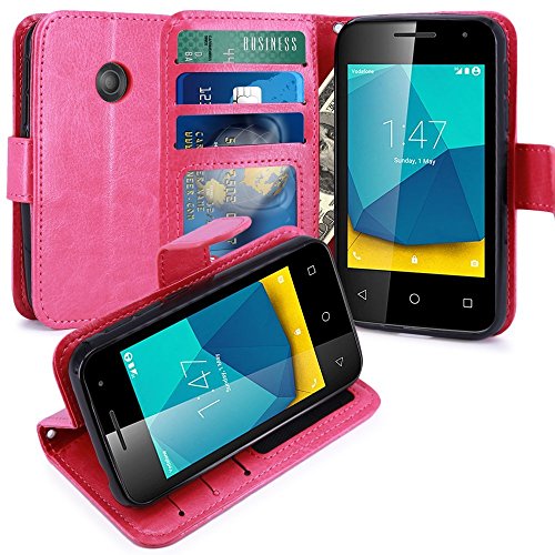 VODAFONE FIRST 7 Wallet Case – PU Leder Kreditkartenetui Portemonnaie, Geldbeutel, Standfunktion, Magnetverschluss, Flip Folio Cover-Rosa von 2 ur door