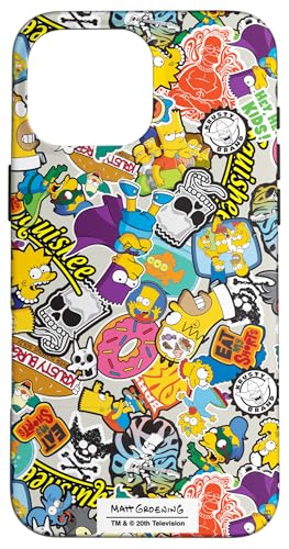 Merch von Amazon Hülle für iPhone 16 Pro Max Die Simpsons-Aufklebercollage; Offizieller Merchandise-Artikel von The Simpsons; Schwarze Schutzhülle mit Stoßdämpfung von 20th Century Television