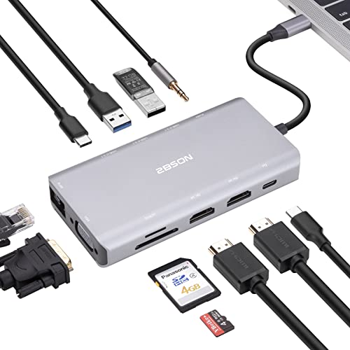 2BSON 11-in-1 USB C Hub Adapter Multiport auf HDMI 4K Ethernet, 100W PD, USB 3.1, MicroSD/TF für MacBook, iPad Pro, Dell, HP, Surface von 2BSON