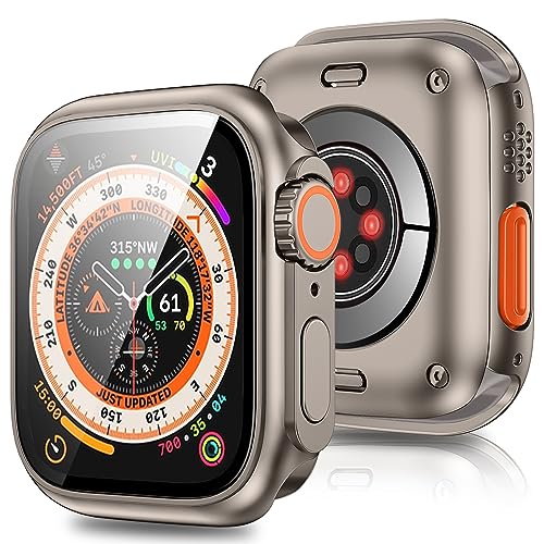 2Buyshop 3 in 1 Schutzhülle für Apple Watch Series 9 8 7 45 mm mit gehärtetem Glas Displayschutzfolie + Rückseite sieht aus wie iWatch Ultra Stoßschutz für Apple Watch 9 8 7 Cover 45 mm von 2Buyshop