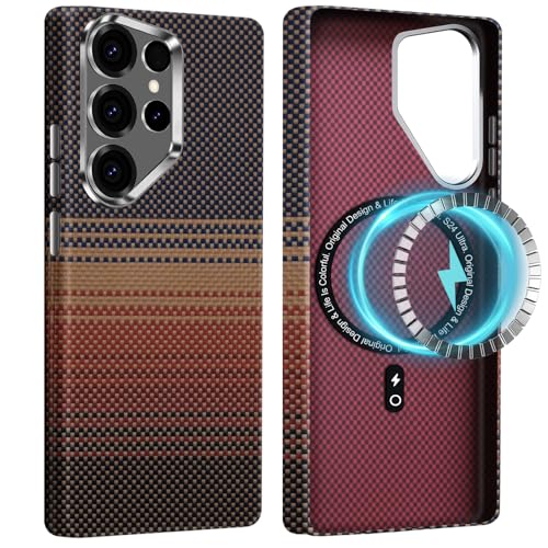 2Buyshop für Samsung Galaxy S24 Ultra Hülle Ultradünn aus Aramidfaser Magnetische mit Mag-Safe Kratzfeste Handyhülle Taktile Gewebte Kameraschutz Schutzhülle für Samsung S24 Ultra 5G Case Cover von 2Buyshop