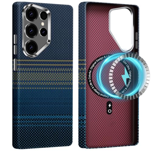 2Buyshop für Samsung Galaxy S24 Ultra Hülle Ultradünn aus Aramidfaser Magnetische mit Mag-Safe Kratzfeste Handyhülle Taktile Gewebte Kameraschutz Schutzhülle für Samsung S24 Ultra 5G Case Cover von 2Buyshop