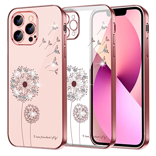 2Buyshop für iPhone 13 Pro Max Hülle Silikon Transparent Löwenzahn Blumen Glitzer Muster Weiche TPU Handyhülle für iPhone 13 Pro Max Case Slim Dünn Kratzfeste Schutzhülle für iPhone 13 Pro Max Cover von 2Buyshop