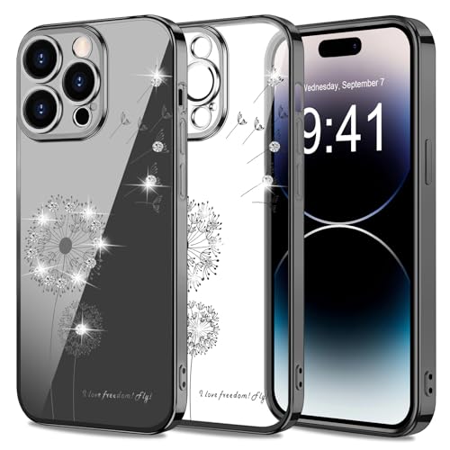 2Buyshop für iPhone 14 Pro Max Hülle Original Silikon Transparent Löwenzahn Blumen Glitzer Muster Handyhülle für iPhone 14 Pro Max Hülle Kratzfeste Dünn Schutzhülle für iPhone 14 Pro Max Case Cover von 2Buyshop