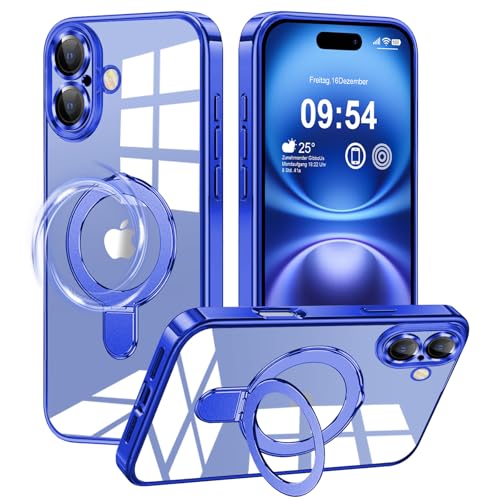 2Buyshop für iPhone 16 Hülle für Mag-Safe Original Silikon Transparent Anti Gelb [Unsichtbarer Ständer] Handyhülle für iPhone 16 Case Stoßfest Kameraschutz Schutzhülle für iPhone 16 Cover von 2Buyshop