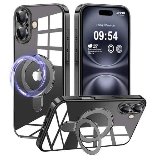2Buyshop für iPhone 16 Hülle für Mag-Safe Original Silikon Transparent Anti Gelb [Unsichtbarer Ständer] Handyhülle für iPhone 16 Case Stoßfest Kameraschutz Schutzhülle für iPhone 16 Cover von 2Buyshop