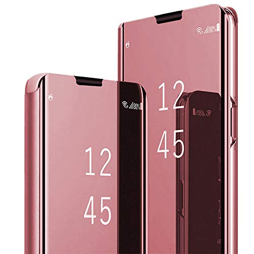Handyhülle für Samsung Galaxy A22 5G Hülle Leder Original Spiegel Clear View Flip Galaxy A22 5G Handyhülle 360 Grad Stoßfest PU Lederhülle mit Standfunktion Mirror Case für Samsung A22 5G Tasche von 2Buyshop