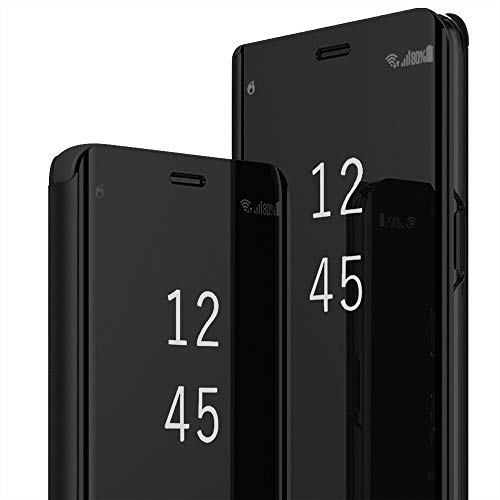 Handyhülle für Samsung Galaxy S24 FE Hülle Leder Klappbar Flip Clear View Spiegel Galaxy S24 FE Case Cover Stoßfest Lederhülle mit Standfunktion Mirror Case für Samsung S24 FE Tasche (Schwarz) von 2Buyshop