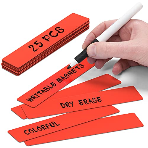 2DOBOARD Balken Magnete Wiederbeschreibbar - 15 x 2,5 cm Rot - 25 Stück - für Magnettafeln, Kühlschränke, Plantafeln und Whiteboards (Rot) von 2DOBOARD