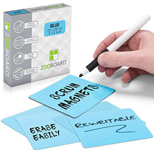 2DOBOARD Beschreibbare Magnete - 7,5 x 7,5 cm Blau - 25 Stück - Kanban Magnete, Scrum Magnetische Karten oder Magnetstreifen beschreibbar für Whiteboard und Kühlschrank (Blau) von 2DOBOARD