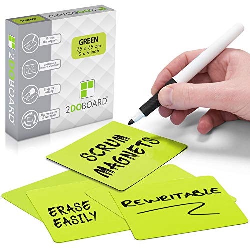 2DOBOARD Beschreibbare Magnete - 7,5 x 7,5 cm Grün - 25 Stück - Kanban Magnete, Scrum Magnetische Karten oder Magnetstreifen beschreibbar für Whiteboard und Kühlschrank (Grün) von 2DOBOARD