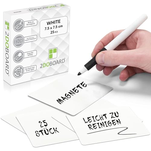 2DOBOARD Beschreibbare Magnete - 7,5 x 7,5 cm Weiß - 25 Stück - Kanban Magnete, Scrum Magnetische Karten oder Magnetstreifen beschreibbar für Whiteboard und Kühlschrank (Weiß) von 2DOBOARD