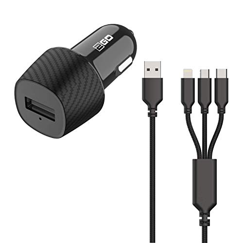 2GO Carbon Optik + Kabel 12 V 3in1 Stecker Set für Micro-USB, USB-C, Apple Lightning, 797258 von 2GO