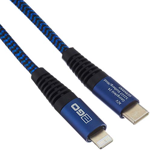 2GO USB C auf Lightning Kabel, 100cm lang, blau, Nylon-umflochtenes Ladekabel für iPhone SE/11/11 Pro/11 Pro max/X/XS/XR/XS Max / 8, unterstützt PD Laden,für USB-C Ladegeräte,20W FastCharge von 2GO