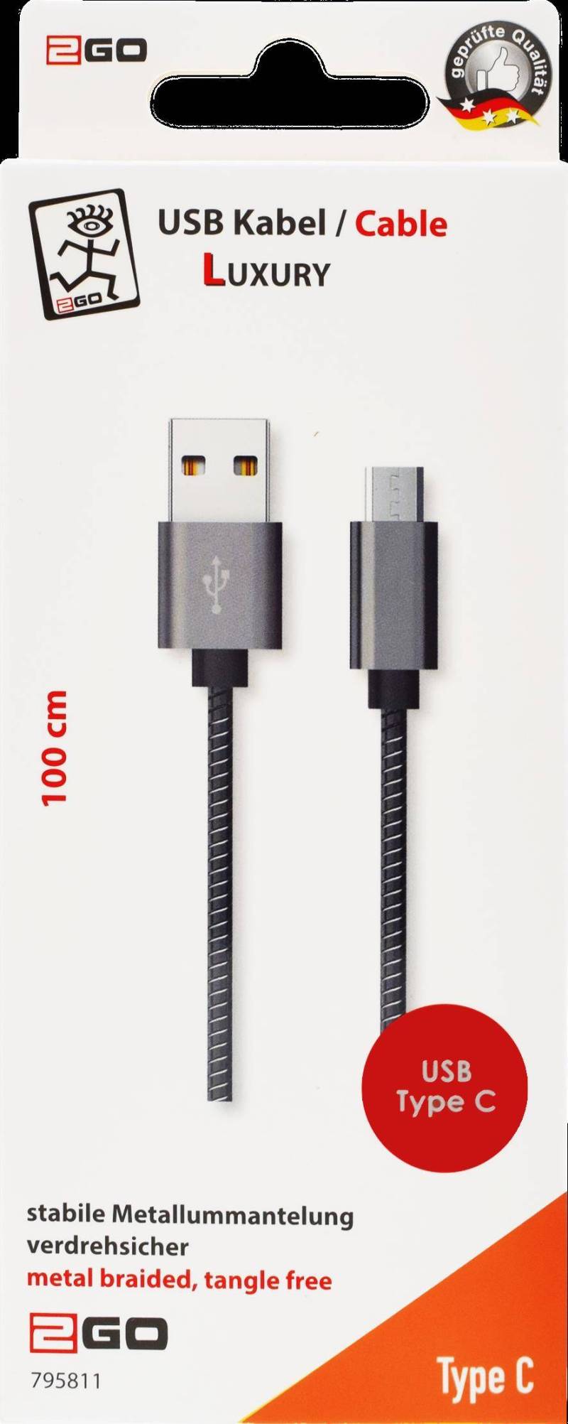 2GO USB Lade-/Datenkabel Luxury f. USB Type C 3.1  1m grau von 2GO