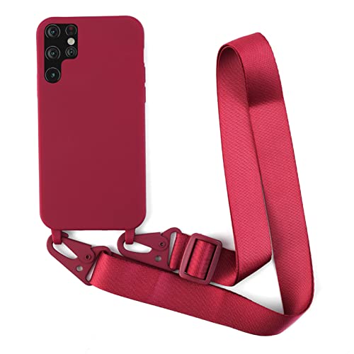 2NDSPRlNG Handykette Schutzhülle kompatibel mit Samsung Galaxy S22 Ultra Handyhülle mit Band,Halsband Lanyard Silikonhülle Soft Silikon Case,Rot von 2NDSPRlNG