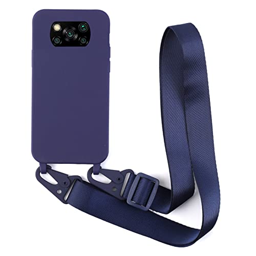 2NDSPRlNG Handykette Schutzhülle kompatibel mit Xiaomi Poco X3 NFC/X3 Pro Handyhülle mit Band,Halsband Lanyard Silikonhülle Soft Silikon Case,Blau von 2NDSPRlNG