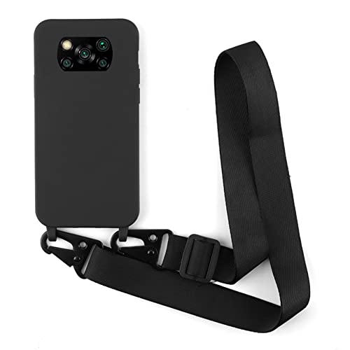 2NDSPRlNG Handykette Schutzhülle kompatibel mit Xiaomi Poco X3 NFC/X3 Pro Handyhülle mit Band,Halsband Lanyard Silikonhülle Soft Silikon Case,Schwarz von 2NDSPRlNG