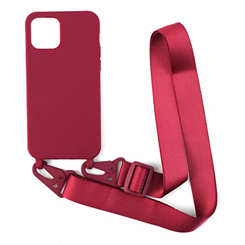 2NDSPRlNG Handykette Schutzhülle kompatibel mit iPhone 12/12 Pro 6.1 Handyhülle mit Band,Halsband Lanyard Silikonhülle Soft Silikon Case,Rot von 2NDSPRlNG