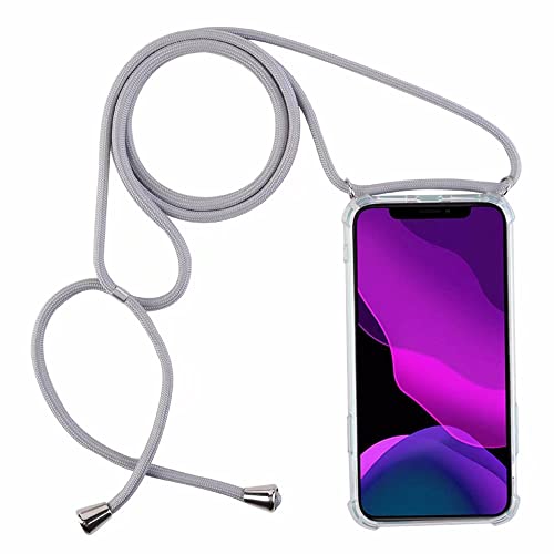 2NDSPRlNG Handykette Schutzhülle kompatibel mit iPhone 13 Mini Handyhülle mit Band,Halsband Lanyard Silikonhülle, Transparent Grau von 2NDSPRlNG