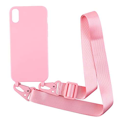 2NDSPRlNG Handykette Schutzhülle kompatibel mit iPhone XR Handyhülle mit Band,Halsband Lanyard Silikonhülle Soft Silikon Case,Pink von 2NDSPRlNG