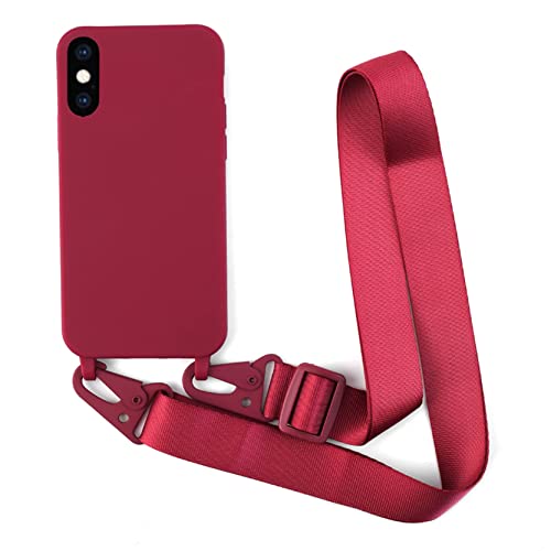 2NDSPRlNG Handykette Schutzhülle kompatibel mit iPhone XS/X Handyhülle mit Band,Halsband Lanyard Silikonhülle Soft Silikon Case,Rot von 2NDSPRlNG