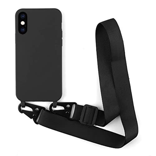 2NDSPRlNG Handykette Schutzhülle kompatibel mit iPhone XS/X Handyhülle mit Band,Halsband Lanyard Silikonhülle Soft Silikon Case,Schwarz von 2NDSPRlNG