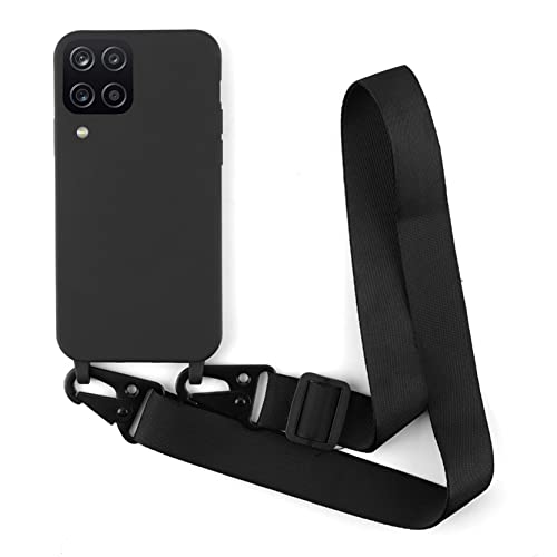 2NDSPRlNG Schutzhülle mit Halskette, kompatibel mit Samsung Galaxy A12 5G, Umhängeband aus Seil, Anhänger, Schutzhülle aus weichem Silikon, Schwarz von 2NDSPRlNG