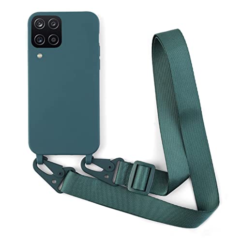 2NDSPRlNG Schutzhülle mit Halskette, kompatibel mit Samsung Galaxy A12 5G, Umhängeband aus Seil, Anhänger aus weichem Silikon, Dunkelgrün von 2NDSPRlNG