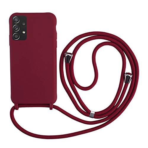 2NDSPRlNG Schutzhülle mit Halskette, kompatibel mit Samsung Galaxy A52/A52s 5G, Umhängeband aus Seil, Anhänger, Schutzhülle, weiches Silikon, Rot von 2NDSPRlNG