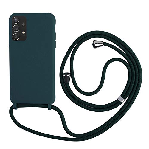 2NDSPRlNG Schutzhülle mit Halskette, kompatibel mit Samsung Galaxy A52 / A52s 5G, Umhängeband aus Seil, Anhänger, weiches Silikon, Dunkelgrün von 2NDSPRlNG