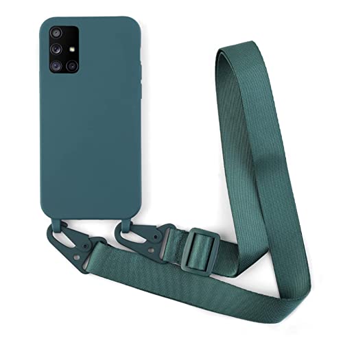 2NDSPRlNG Schutzhülle mit Halskette, kompatibel mit Samsung Galaxy A71 5G, Umhängeband aus Seil, Anhänger aus weichem Silikon, Dunkelgrün von 2NDSPRlNG