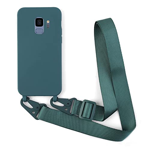 2NDSPRlNG Schutzhülle mit Halskette, kompatibel mit Samsung Galaxy S9, Umhängeband aus Seil, Anhänger aus weichem Silikon, Dunkelgrün von 2NDSPRlNG