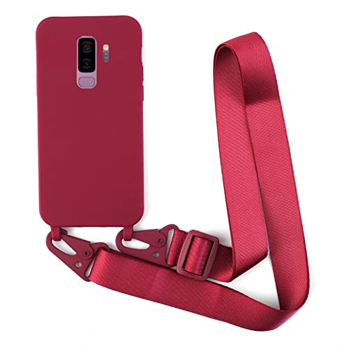 2NDSPRlNG Schutzhülle mit Halskette, kompatibel mit Samsung Galaxy S9 Plus, Umhängeband aus Seil, Anhänger aus weichem Silikon, Rot von 2NDSPRlNG