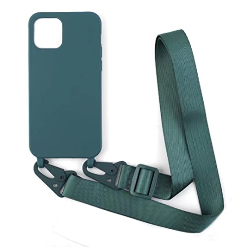 2NDSPRlNG Schutzhülle mit Halskette, kompatibel mit iPhone 13 6.1, Umhängeband aus Seil, Anhänger aus weichem Silikon, Dunkelgrün von 2NDSPRlNG