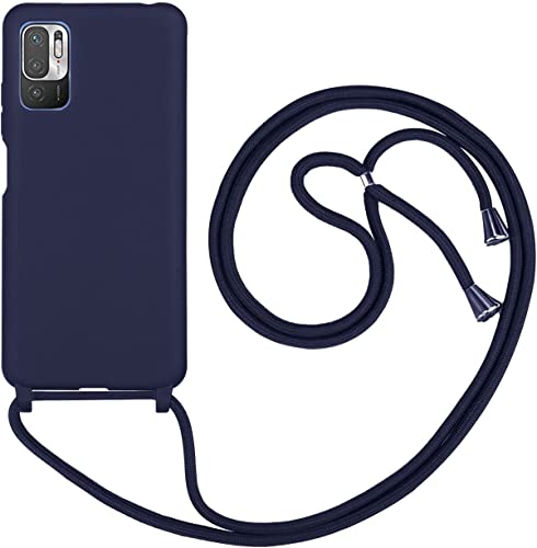 2NSPDRGNI Handykette Schutzhülle kompatibel mit Xiaomi Poco M3 Pro 5G/Redmi Note 10 5G/Note 10T 5G Handyhülle mit Band,Halsband Lanyard Silikonhülle,Soft Silikon Blau von 2NSPDRGNI