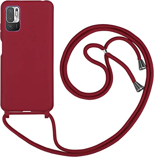 2NSPDRGNI Handykette Schutzhülle kompatibel mit Xiaomi Poco M3 Pro 5G/Redmi Note 10 5G/Note 10T 5G Handyhülle mit Band,Halsband Lanyard Silikonhülle,Soft Silikon Rot von 2NSPDRGNI