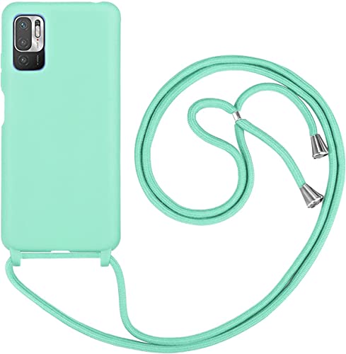 2NSPDRGNI Handykette Schutzhülle kompatibel mit Xiaomi Poco M3 Pro 5G/Redmi Note 10 5G/Note 10T 5G Handyhülle mit Band,Halsband Lanyard Silikonhülle,Soft Silikon minzgrün von 2NSPDRGNI