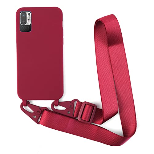 2NSPDRGNI Handykette Schutzhülle kompatibel mit Xiaomi Poco M3 Pro 5G/Redmi Note 10 5G/Note 10T 5G Handyhülle mit Band,Halsband Lanyard Silikonhülle Soft Silikon Case,Rot von 2NSPDRGNI