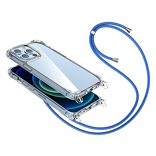 2NSPDRGNI Handykette Schutzhülle kompatibel mit iPhone 12 Mini 5.4 Handyhülle mit Band,Halsband Lanyard Silikonhülle,Transparent Blau von 2NSPDRGNI