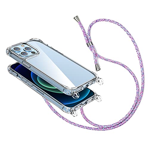 2NSPDRGNI Handykette Schutzhülle kompatibel mit iPhone 12 Mini 5.4 Handyhülle mit Band,Halsband Lanyard Silikonhülle,Transparent Blauer Regenbogen von 2NSPDRGNI