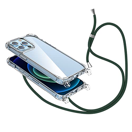 2NSPDRGNI Handykette Schutzhülle kompatibel mit iPhone 12 Mini 5.4 Handyhülle mit Band,Halsband Lanyard Silikonhülle,Transparent Dunkelgrün von 2NSPDRGNI