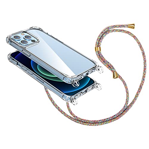 2NSPDRGNI Handykette Schutzhülle kompatibel mit iPhone 12 Mini 5.4 Handyhülle mit Band,Halsband Lanyard Silikonhülle,Transparent Gelber Regenbogen von 2NSPDRGNI