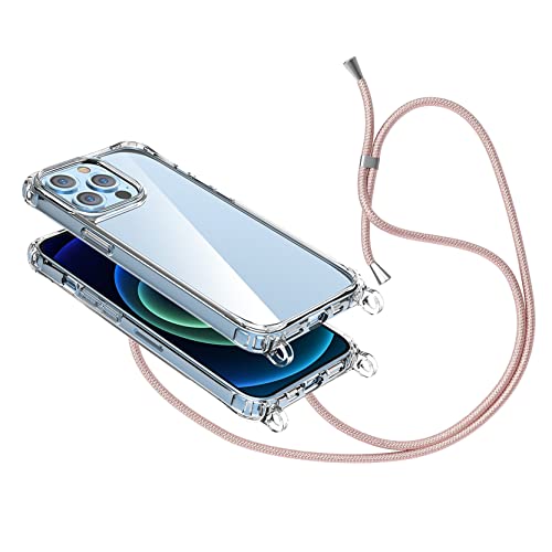 2NSPDRGNI Handykette Schutzhülle kompatibel mit iPhone 12 Mini 5.4 Handyhülle mit Band,Halsband Lanyard Silikonhülle,Transparent Rose Gold von 2NSPDRGNI