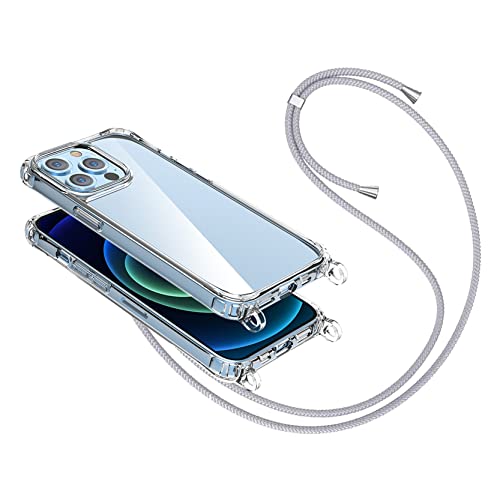2NSPDRGNI Handykette Schutzhülle kompatibel mit iPhone 13 Mini 5.4 Handyhülle mit Band,Halsband Lanyard Silikonhülle,Transparent Grau von 2NSPDRGNI