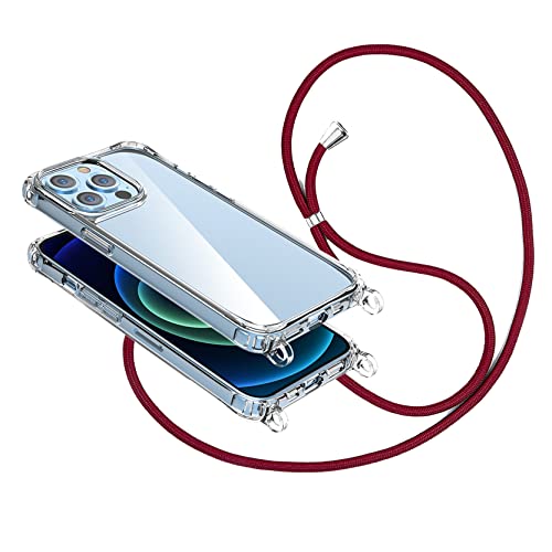 2NSPDRGNI Handykette Schutzhülle kompatibel mit iPhone 13 Mini 5.4 Handyhülle mit Band,Halsband Lanyard Silikonhülle,Transparent Rot von 2NSPDRGNI