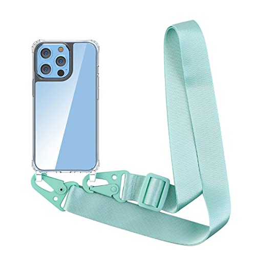2NSPDRGNI Handykette Schutzhülle kompatibel mit iPhone 13 Pro 6.1 Handyhülle mit Band,Halsband Lanyard Transparent Silikonhülle,minzgrün von 2NSPDRGNI