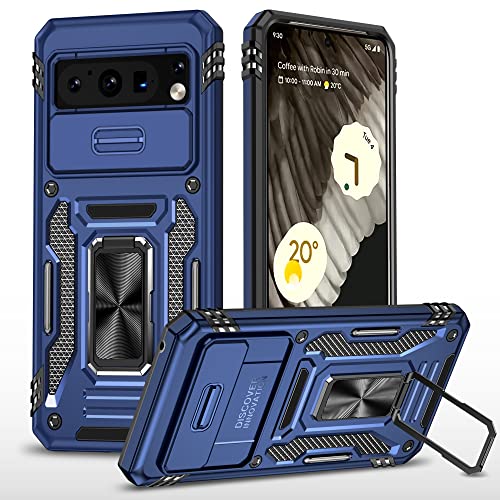 2NSPDRGNI Kameraschutz Hülle kompatibel mit Google Pixel 8 PRO,Schutzhülle Standard Stoßfest Cover 360 Metall Ring Halter Handy Hüllen Case,Blau von 2NSPDRGNI