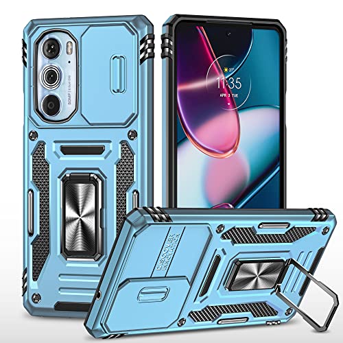 2NSPDRGNI Kameraschutz Hülle kompatibel mit Motorola Moto Edge 30 Pro/Edge + 2022,Schutzhülle Standard Stoßfest Cover 360 Metall Ring Halter Handy Hüllen Case,Himmel blau von 2NSPDRGNI